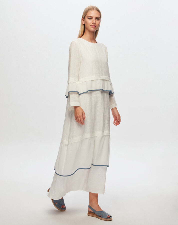 T24Y-4012 Linen Chiffon Ruffle Detailed Dress - 7