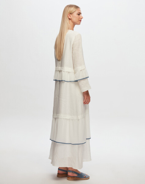 T24Y-4012 Linen Chiffon Ruffle Detailed Dress - 8