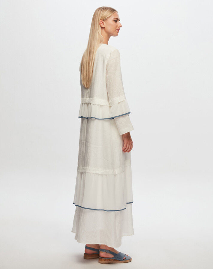 T24Y-4012 Linen Chiffon Ruffle Detailed Dress - 8