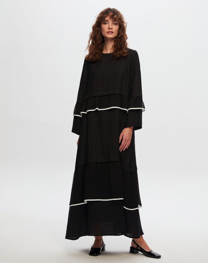 T24Y-4012 Linen Chiffon Ruffle Detailed Dress - 9