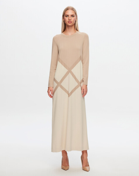 T24Y-4013 İri Baklava Desenli Triko Elbise 1245-STONE - 1