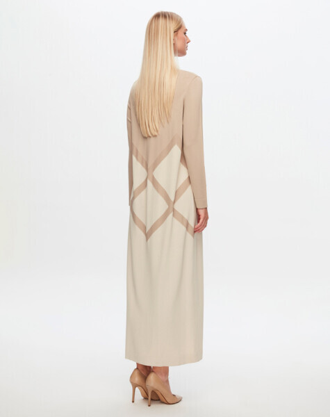 T24Y-4013 İri Baklava Desenli Triko Elbise 1245-STONE - 2