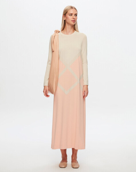 T24Y-4013 İri Baklava Desenli Triko Elbise 1293-SALMON 