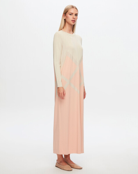 T24Y-4013 İri Baklava Desenli Triko Elbise 1293-SALMON - 2