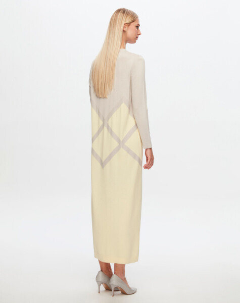 T24Y-4013 İri Baklava Desenli Triko Elbise 1345-VANİLLA 