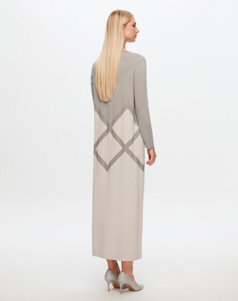 T24Y-4013 İri Baklava Desenli Triko Elbise 1398-LIGHT GREY - 3