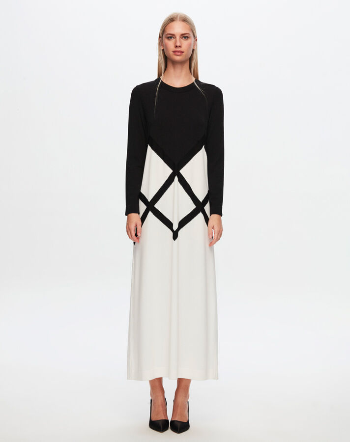 T24Y-4013 Large Diamond Patterned Knitwear Dress - 7