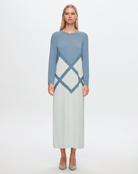 T24Y-4013 Large Diamond Patterned Knitwear Dress - 10