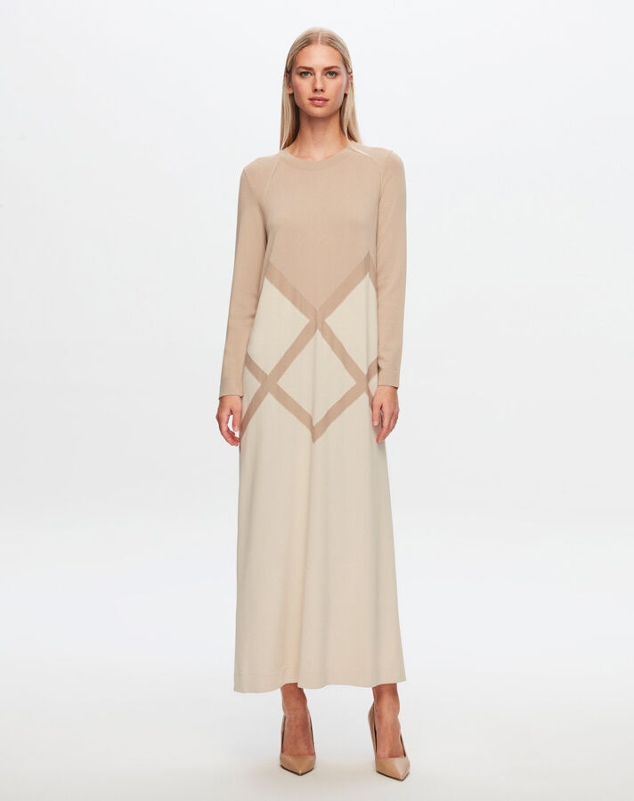T24Y-4013 Large Diamond Patterned Knitwear Dress - 13