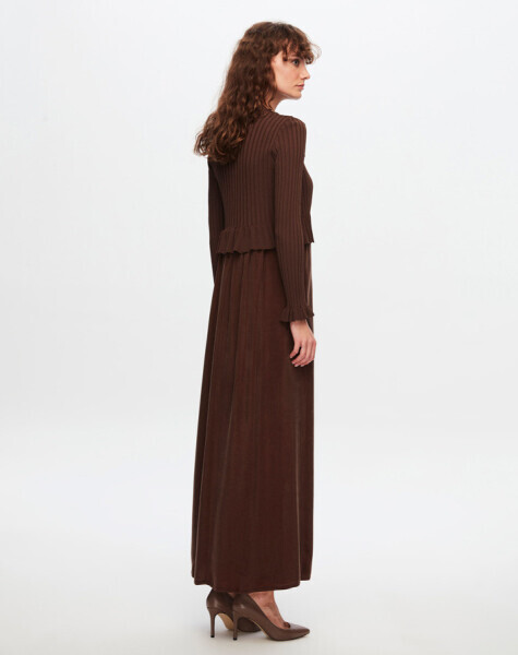 T24Y-4014 Bileği Fırfırlı Triko Elbise 1084-CACAO - 3