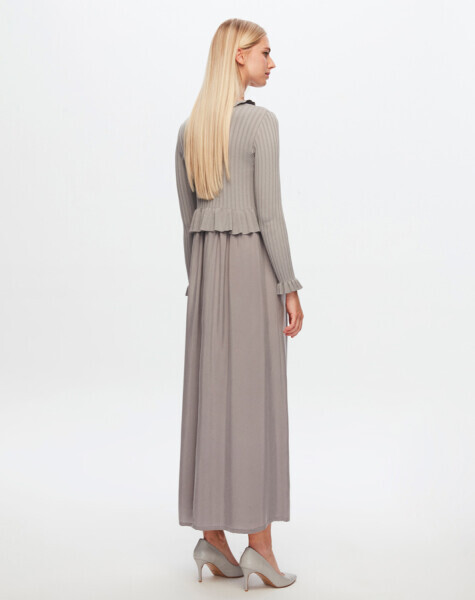 T24Y-4014 Bileği Fırfırlı Triko Elbise 1381-DARK GREY - 2