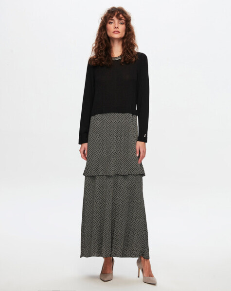 T24Y-4015 Zigzag Desenli Triko Elbise BLACK / ECRU - 2