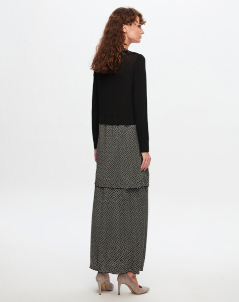 T24Y-4015 Zigzag Desenli Triko Elbise BLACK / ECRU - 3