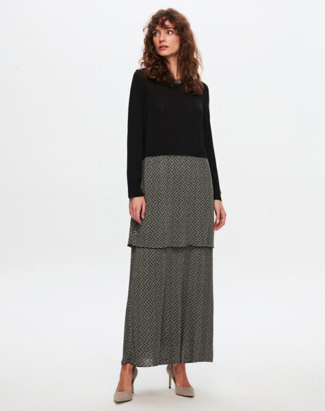 T24Y-4015 Zigzag Desenli Triko Elbise BLACK / ECRU - 1