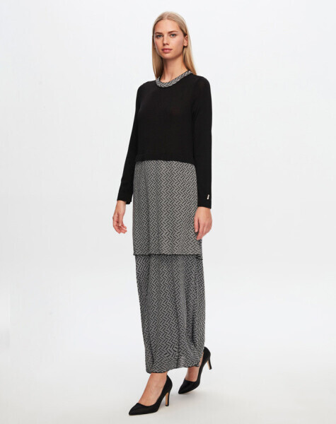 T24Y-4015 Zigzag Desenli Triko Elbise BLACK / GREY - 2