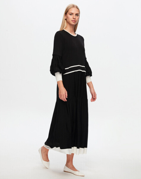 T24Y-4017 Balon Kol Detaylı Uzun Triko Elbise BLACK - 1