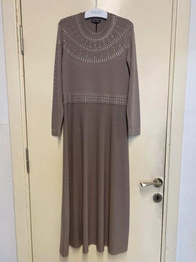 T24Y-4018 Yakası Taşlı Elbise 002-MİNK - 1