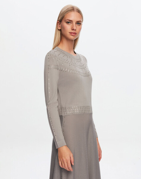 T24Y-4018 Yakası Taşlı Elbise 1381-DARK GREY - 1
