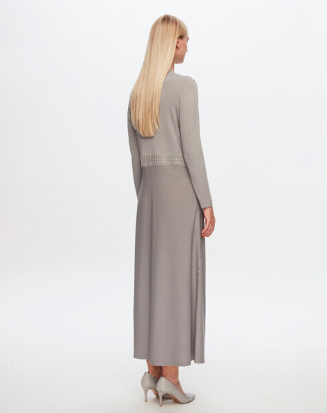 T24Y-4018 Yakası Taşlı Elbise 1381-DARK GREY - 3