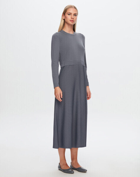 T24Y-4019 Düz Renk Basic Elbise 1398-LIGHT GREY 