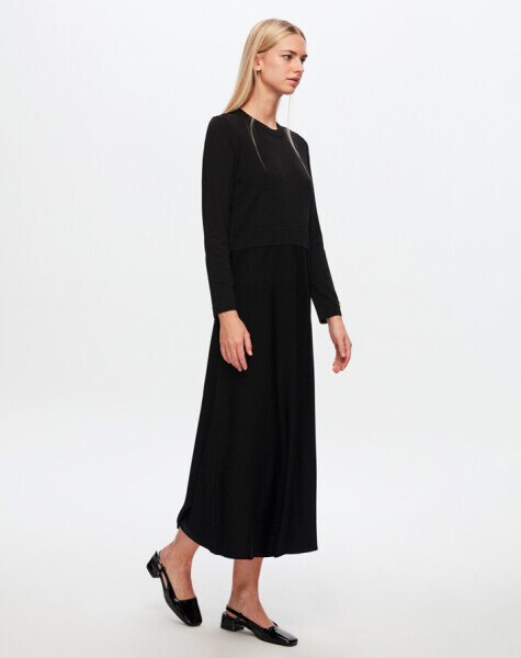 T24Y-4019 Düz Renk Basic Elbise BLACK - 1