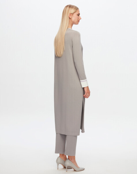 T24Y-4020 V Yaka Saç Örgü Detaylı Elbise 1381-DARK GREY - 2