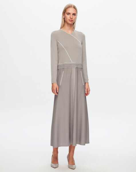 T24Y-4021 Bel Kısmı Bekletme Detaylı Elbise 1381-DARK GREY 