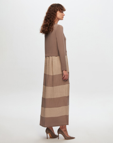 T24Y-4023 Cupro Striped Knitwear Linen Long Dress - 6