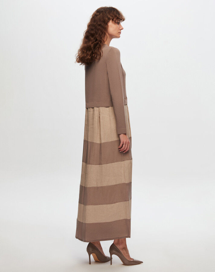 T24Y-4023 Cupro Striped Knitwear Linen Long Dress - 6