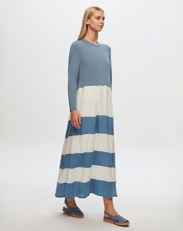 T24Y-4023 Cupro Striped Knitwear Linen Long Dress - 7