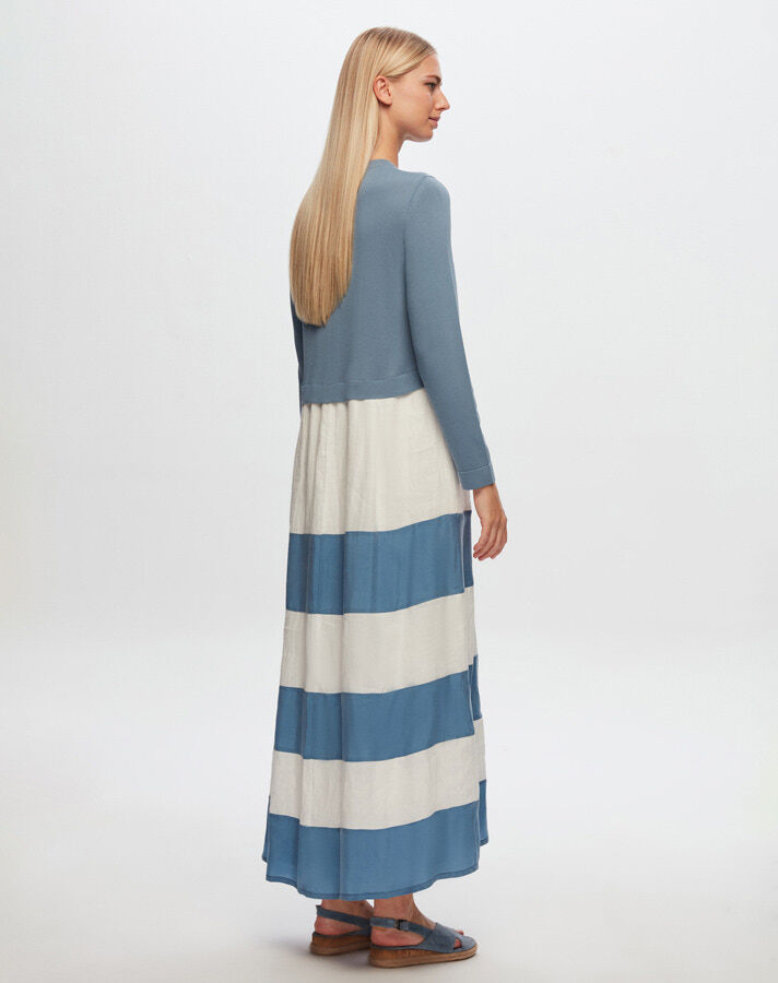 T24Y-4023 Cupro Striped Knitwear Linen Long Dress - 8