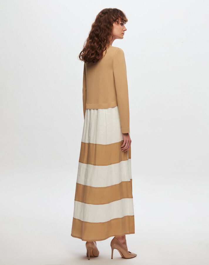 T24Y-4023 Cupro Striped Knitwear Linen Long Dress - 4
