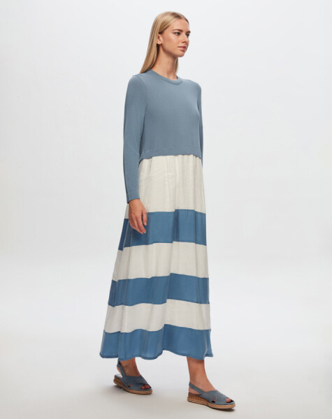 T24Y-4023 Cupro Striped Knitwear Linen Long Dress - 5