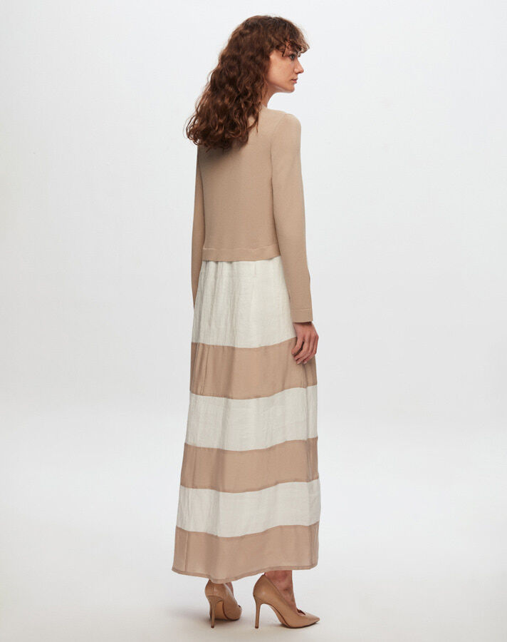 T24Y-4023 Cupro Striped Knitwear Linen Long Dress - 4