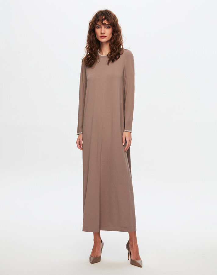 T24Y-4025 Knitwear Dress with Collar and Wrist Pattern - 2