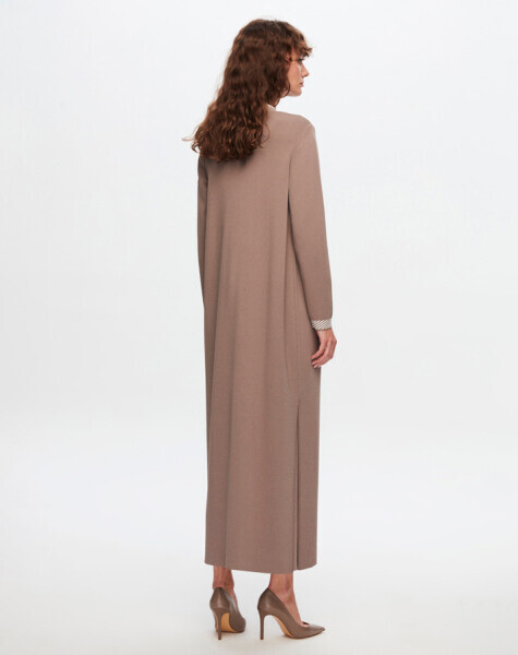 T24Y-4025 Yakası Ve Bileği Desenli Triko Elbise 002-MİNK - 4