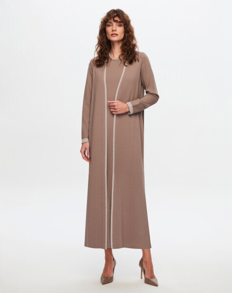 T24Y-4025 Yakası Ve Bileği Desenli Triko Elbise 002-MİNK - 3