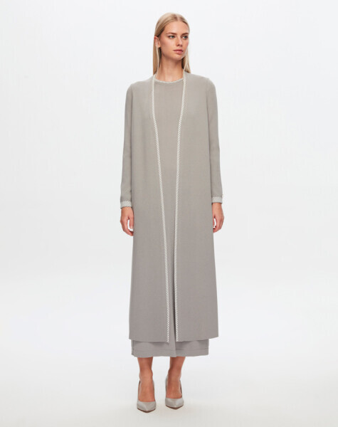 T24Y-4025 Yakası Ve Bileği Desenli Triko Elbise 1381-DARK GREY - 2