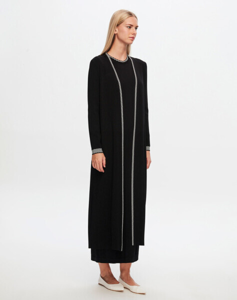 T24Y-4025 Yakası Ve Bileği Desenli Triko Elbise BLACK - 1