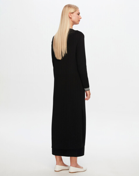 T24Y-4025 Yakası Ve Bileği Desenli Triko Elbise BLACK - 3