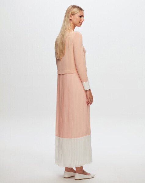 T24Y-4026 İki Renki Şifon -Triko Elbise 1293-SALMON - 2