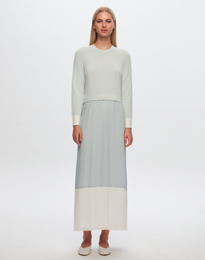 T24Y-4026 Two Color Chiffon -Knitwear Dress - 8