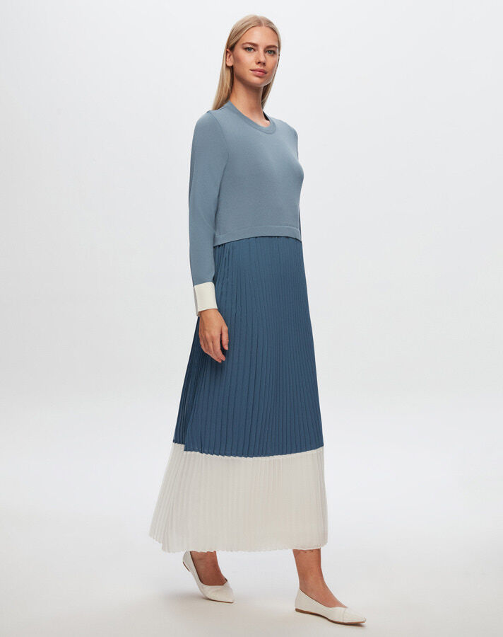 T24Y-4026 Two Color Chiffon -Knitwear Dress - 11