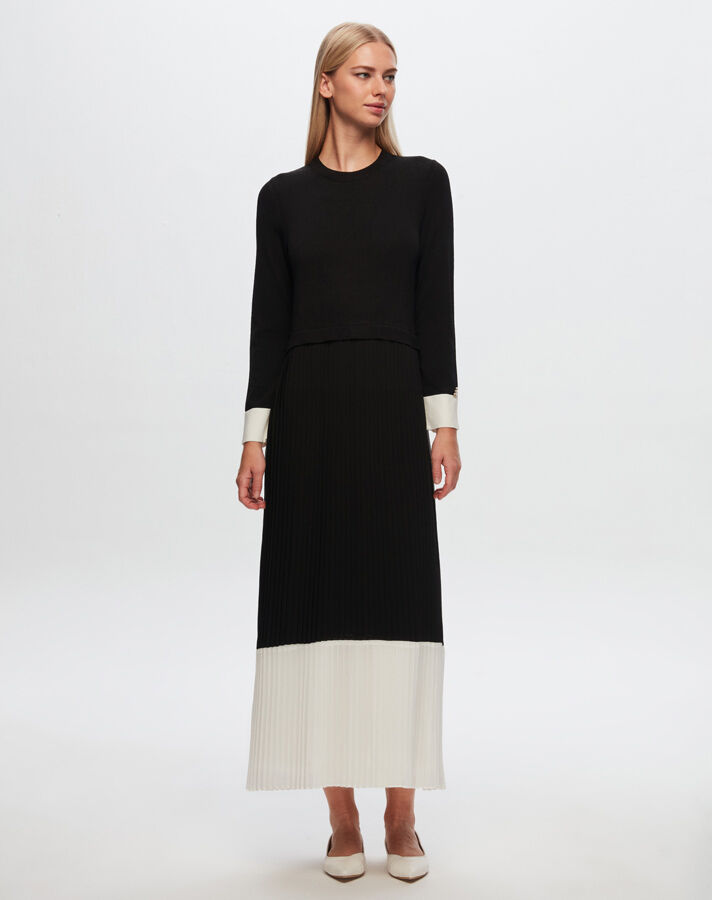 T24Y-4026 Two Color Chiffon -Knitwear Dress - 1