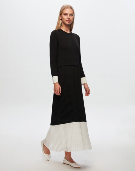 T24Y-4026 Two Color Chiffon -Knitwear Dress - 2