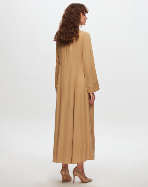 T24Y-4027 Pul Detaylı A Kesim Keten Elbise CRAFT - 3