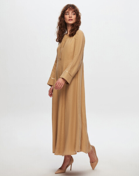 T24Y-4027 Pul Detaylı A Kesim Keten Elbise CRAFT - 2