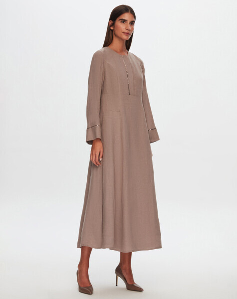 T24Y-4027 Pul Detaylı A Kesim Keten Elbise MİNK - 2