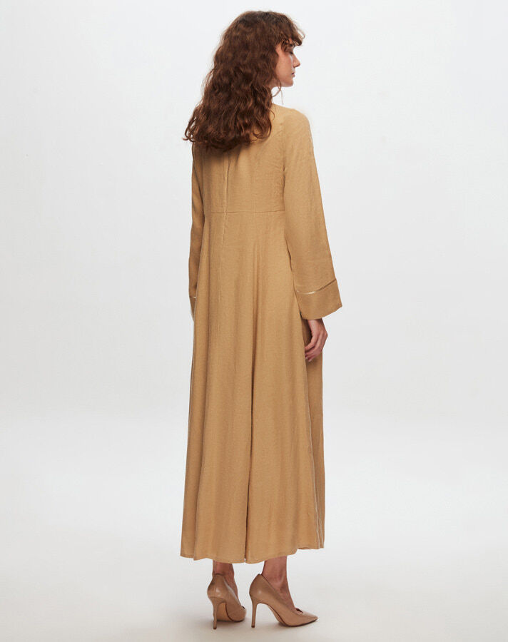 T24Y-4027 Sequin Detailed A-Line Linen Dress - 6