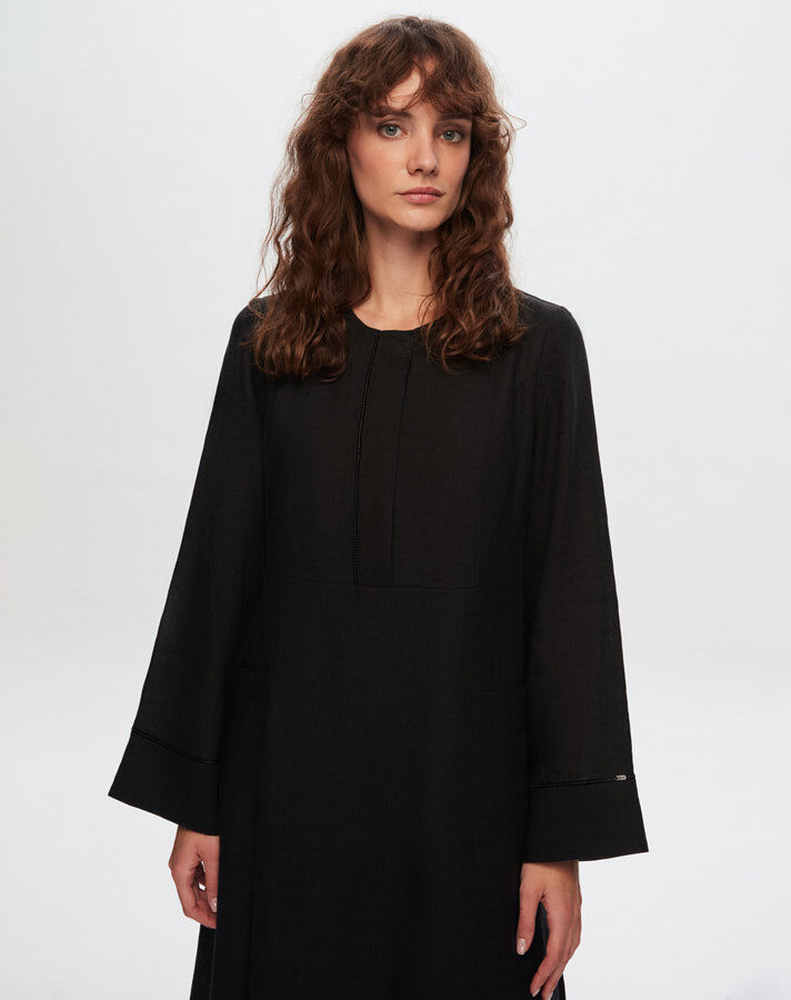 T24Y-4027 Sequin Detailed A-Line Linen Dress - 1